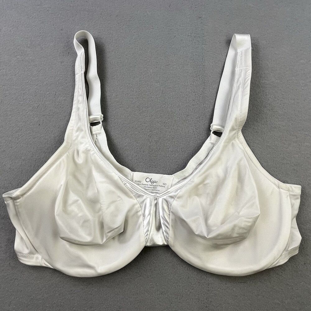 Olga By Warner's Women Bra 42D White Minimizer Underwired Adjustable Strap
